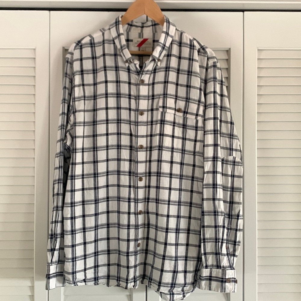 Best Made Co. Linen Cotton Shirt Men’s White Black Plaid Button Down Size XL